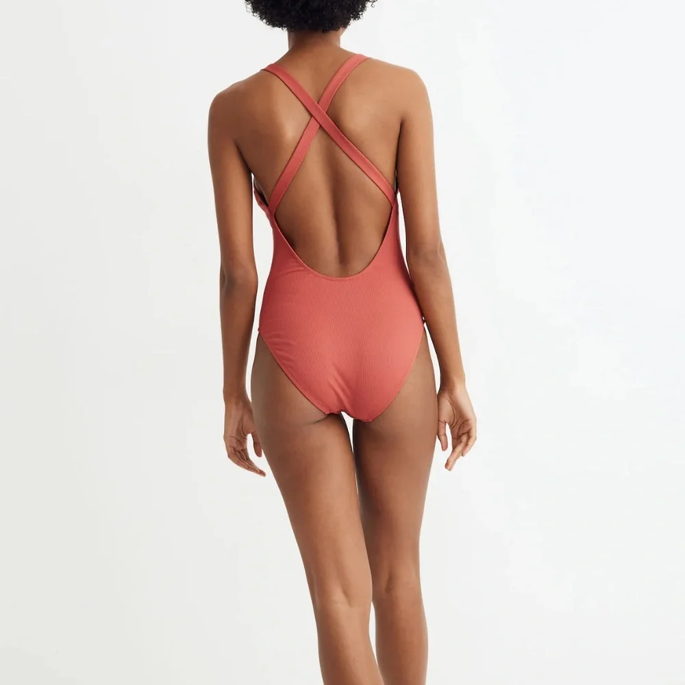 Madewell Ribbed One-Piece Swimsuit in Terracotta